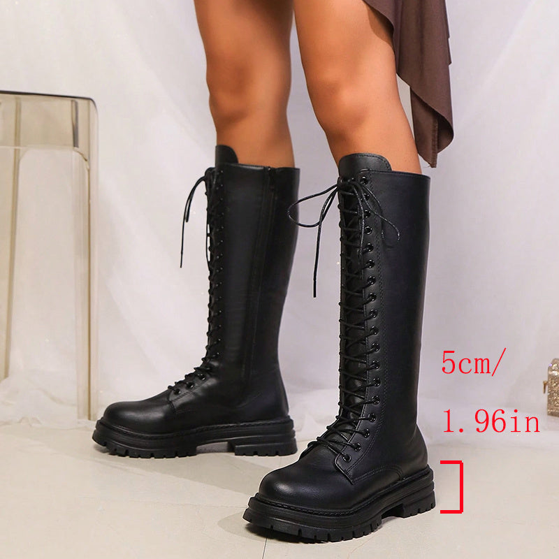 Marjorie | Grobe Plateaustiefel mit Schnürung bis zum Knie