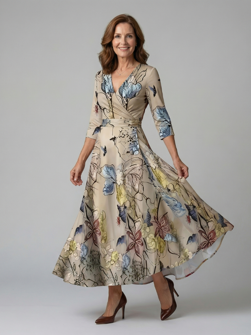 Celine | Midi Dress – Floral Cross Wrap Style for Women