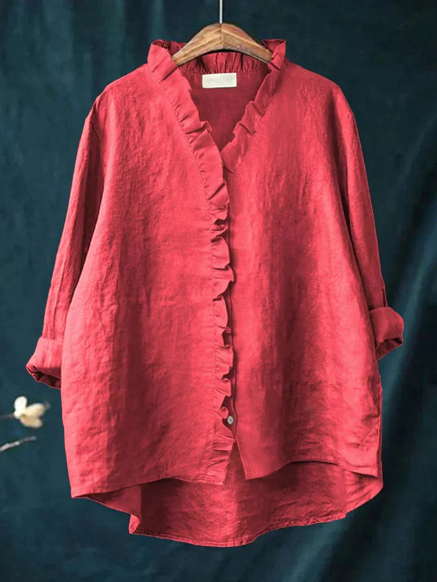 Eliza | Casual Blouse – Relaxed Ruffle V-Neck Style for Women