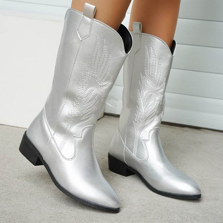 Grace | Metallic Style Cowboy Boots With Embroidered