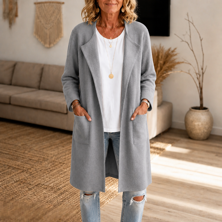 Draperie | Longline Open-Front Coat – Wool-Blend Style for Women