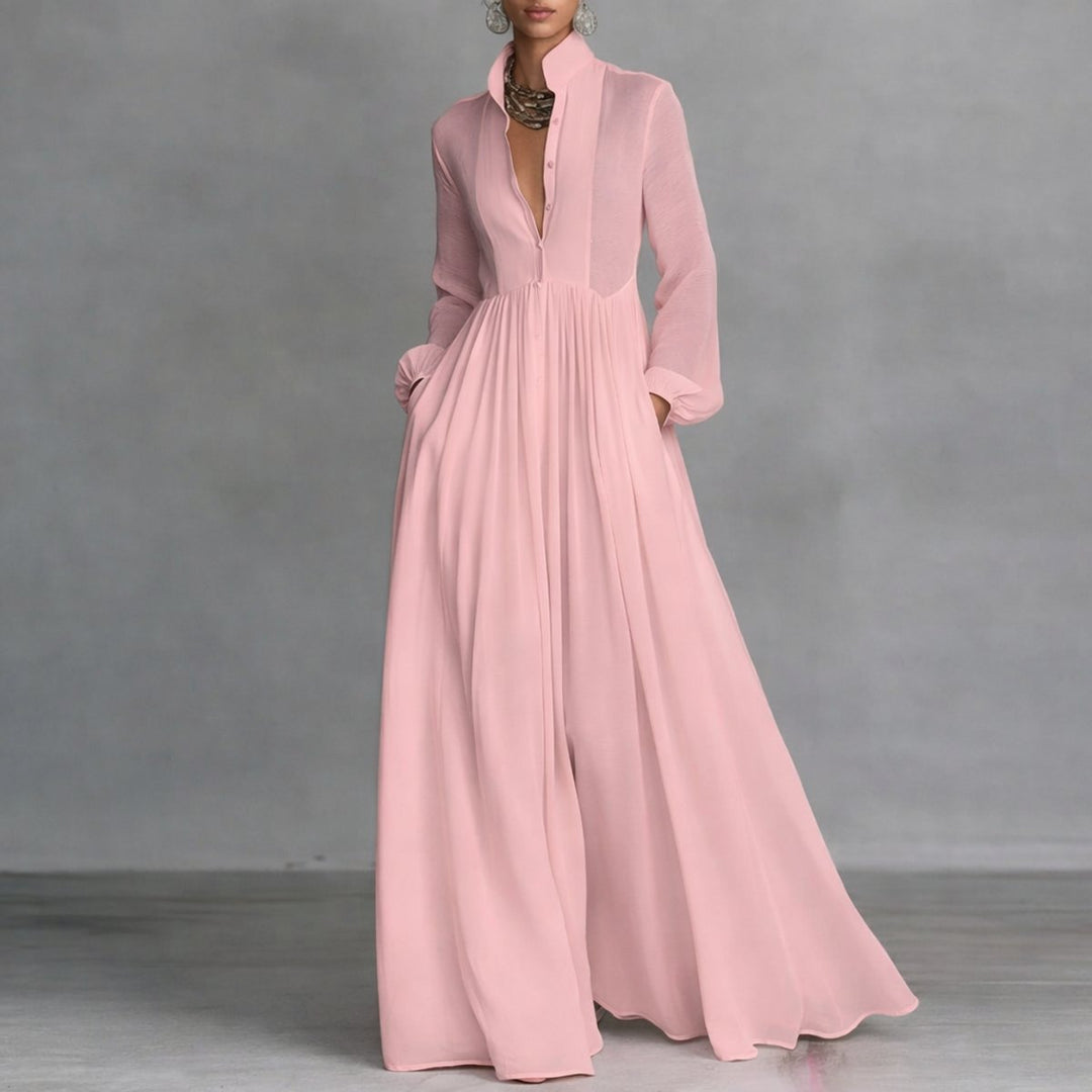 Clara | Tailored Stand-Collar Long-Sleeved Shirt Dress