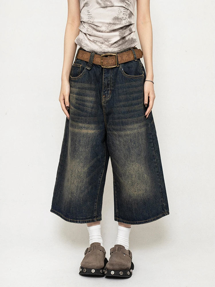 Maya | Retro-Jeans-Culotte mit weitem Bein und Used-Look