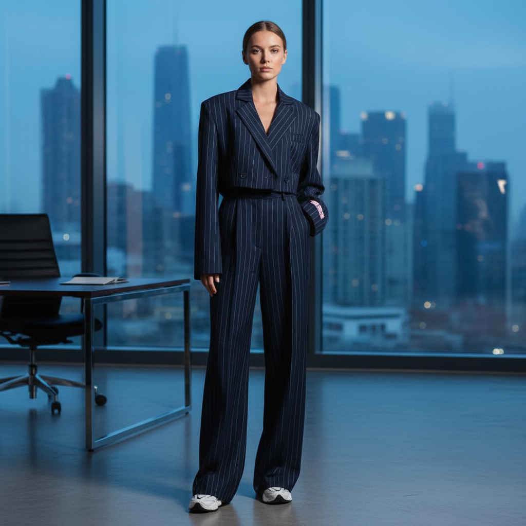 Sienna | Completo trendy con blazer a righe e pantaloni a gamba larga