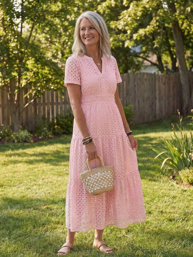 Odelisse | Midi Dress – Short Sleeve Eyelet Style