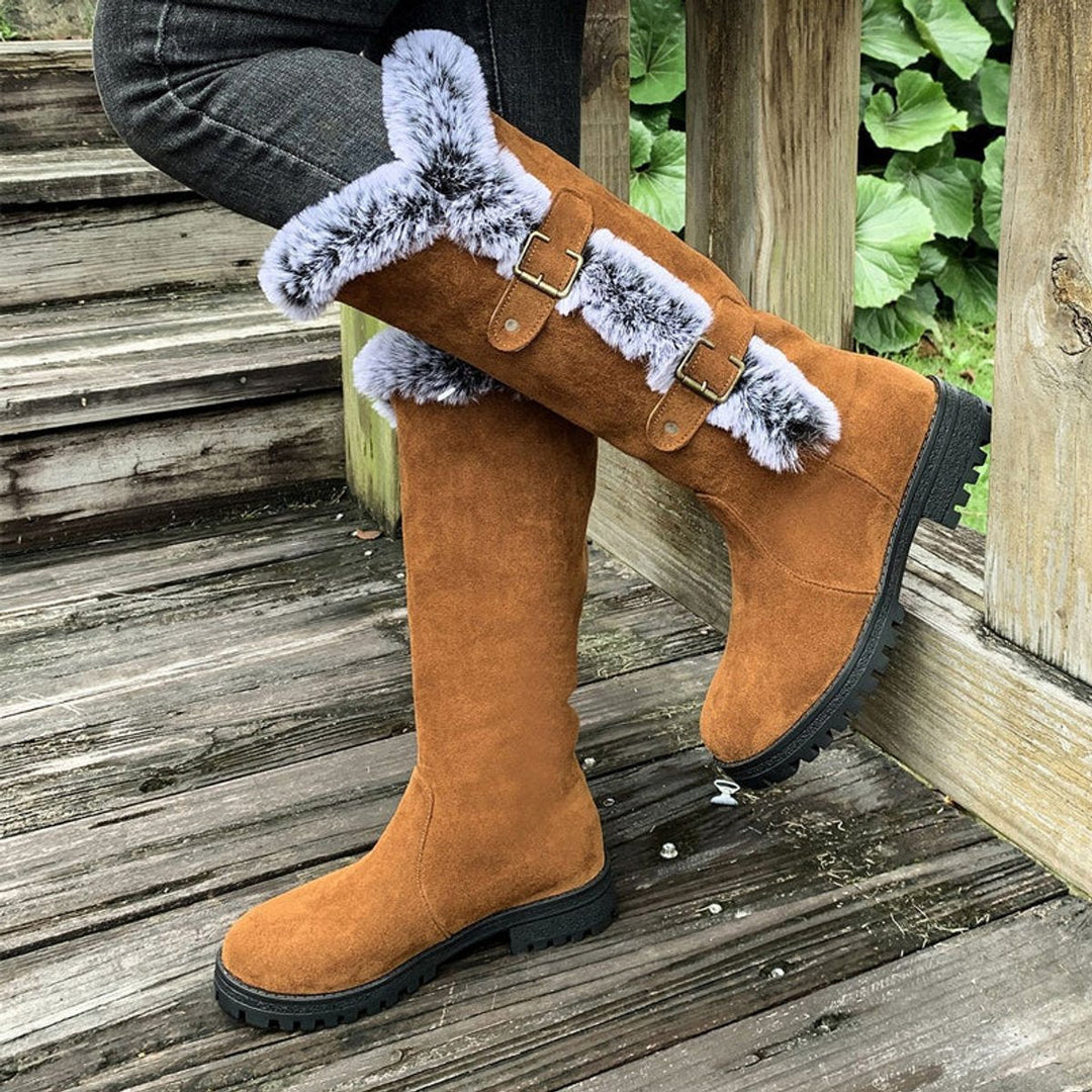 Fiona | Plush Fur-Trimmed Buckle Knee High Boots