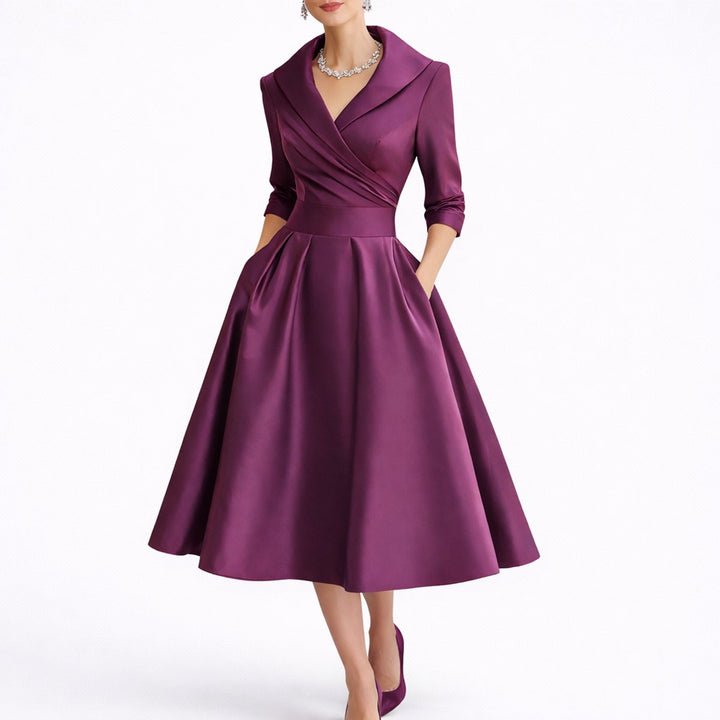 Maisie | Elegantes Design, strukturiertes A-Linien-Midikleid für Herbsthochzeiten