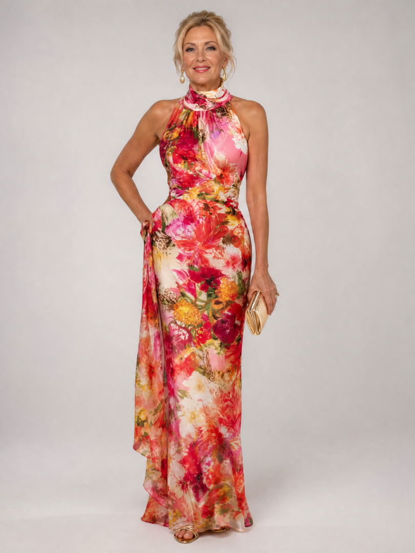 Elisabetta | Halter Neck Maxi Dress – Floral Print Style