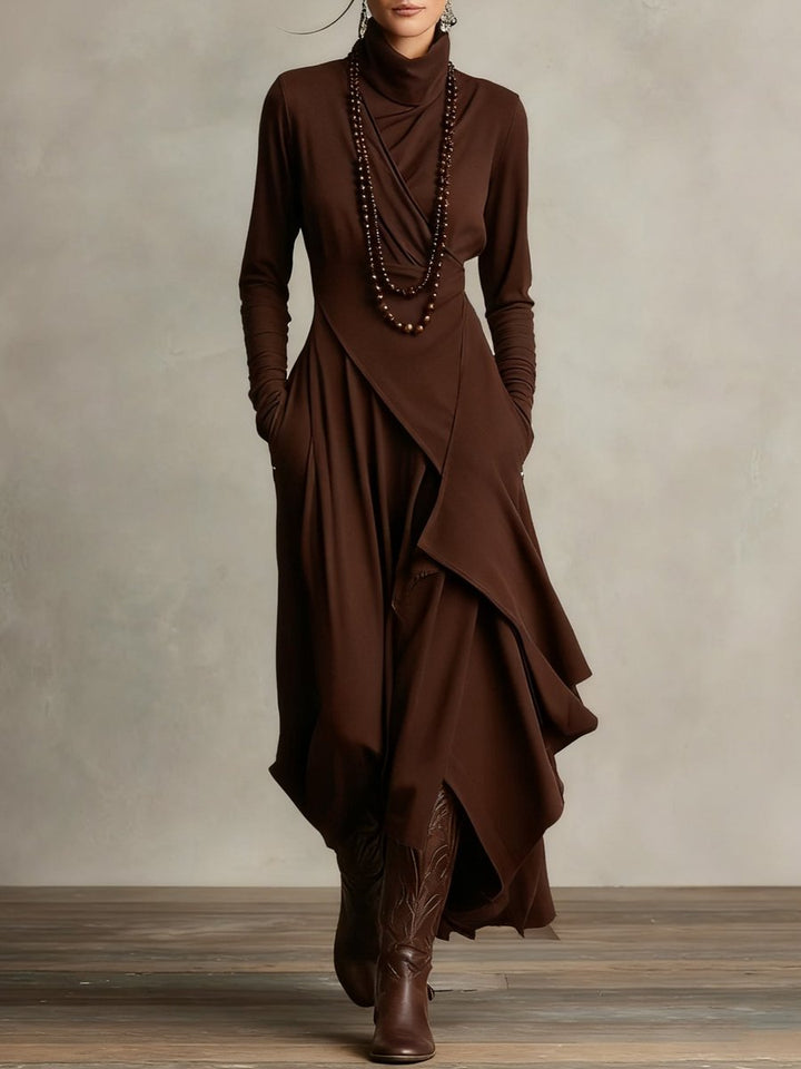 Isabella | Stylish Asymmetrical Roll-Collar Long-Sleeved Maxi Dress