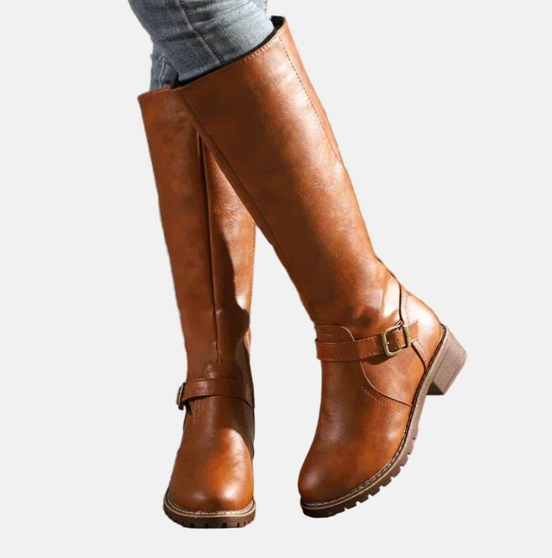 Giselle | Trendy Buckle Accent Knee High Boots