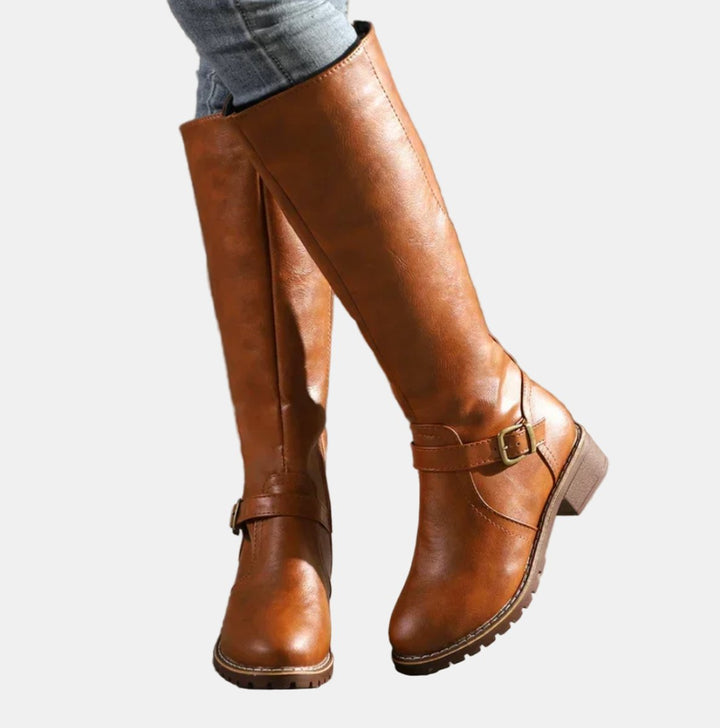 Giselle | Trendy Buckle Accent Knee High Boots