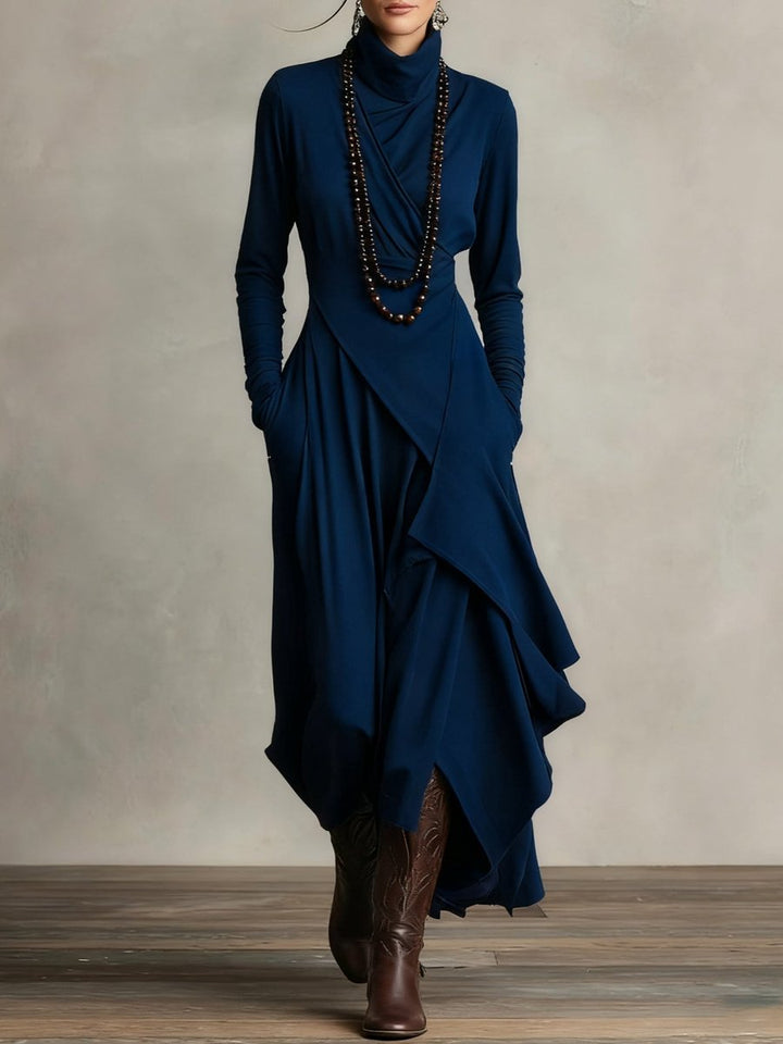 Isabella | Stylish Asymmetrical Roll-Collar Long-Sleeved Maxi Dress