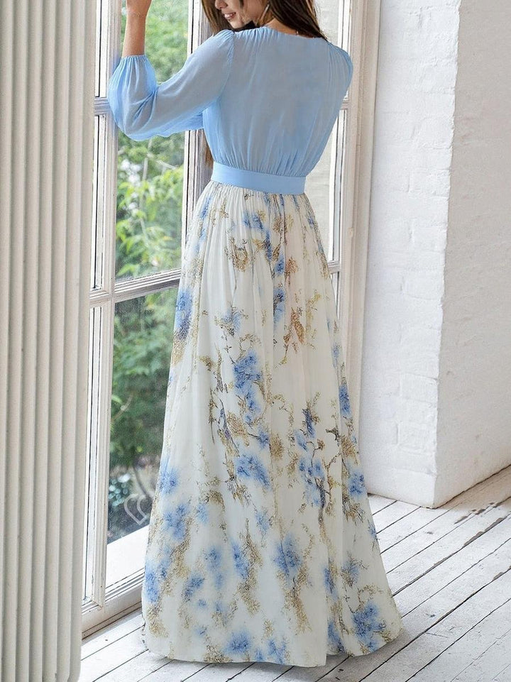 Jennifer | Stilvolles florales Chiffon-Maxikleid mit langen Ärmeln