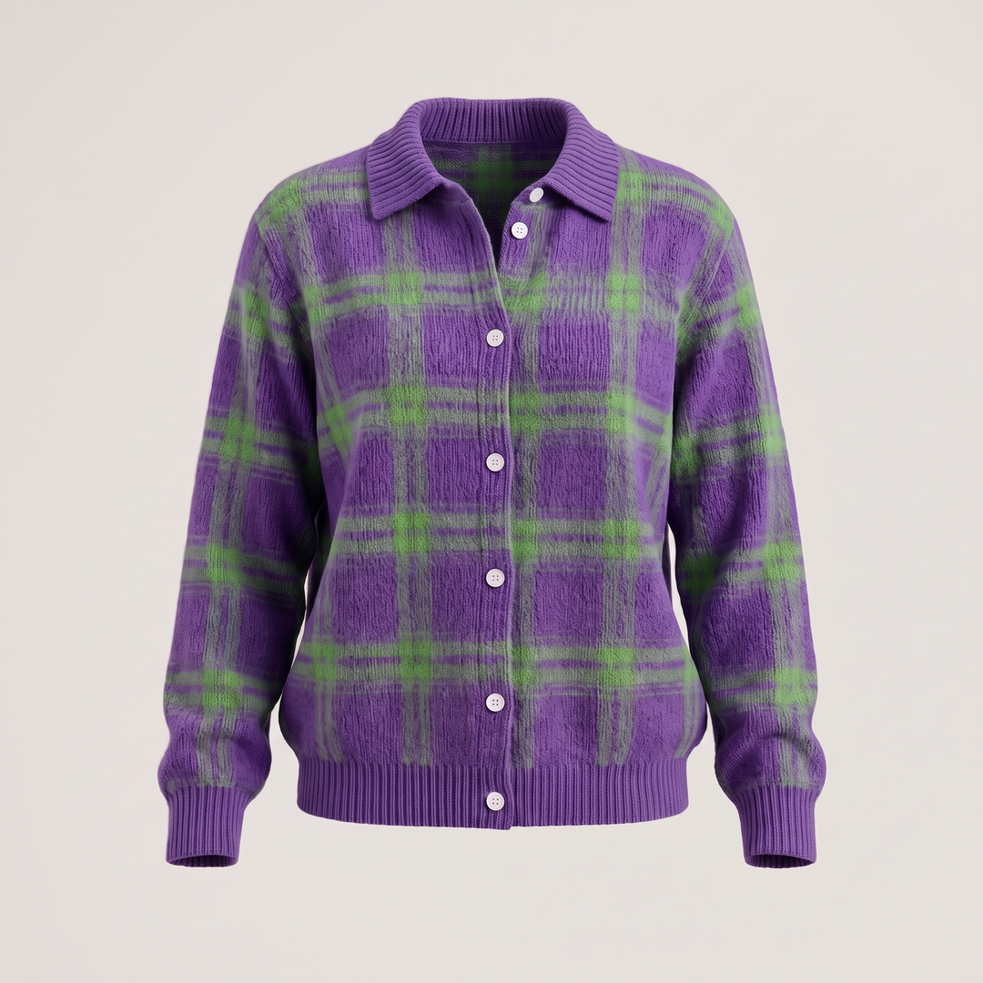 Beatrice | Plaid Button-Front Knit Cardigan - image 2