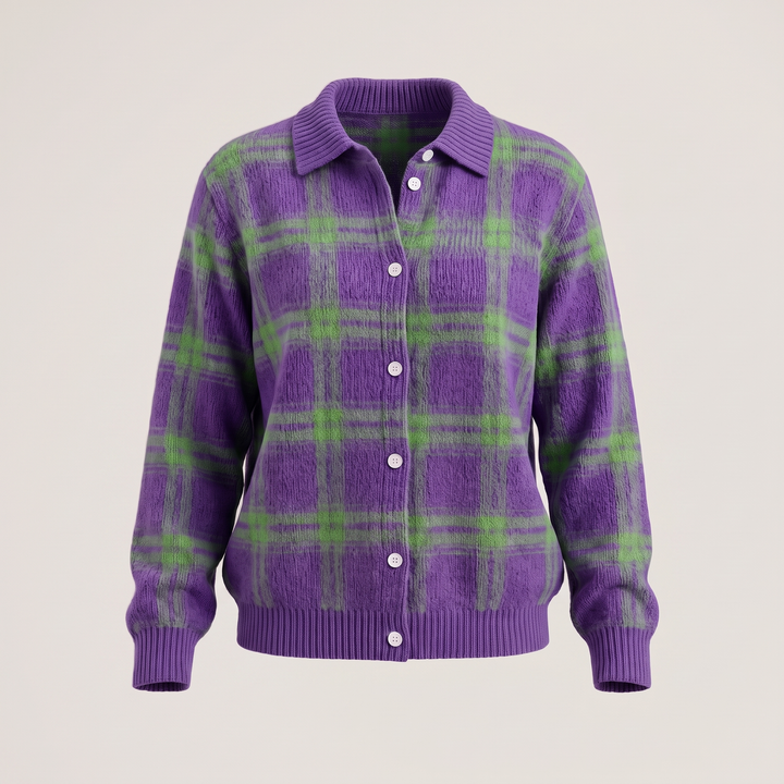Beatrice | Plaid Button-Front Knit Cardigan - image 2