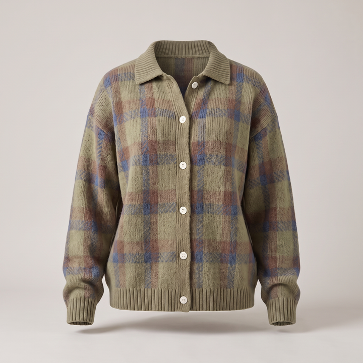 Beatrice | Plaid Button-Front Knit Cardigan - image 4