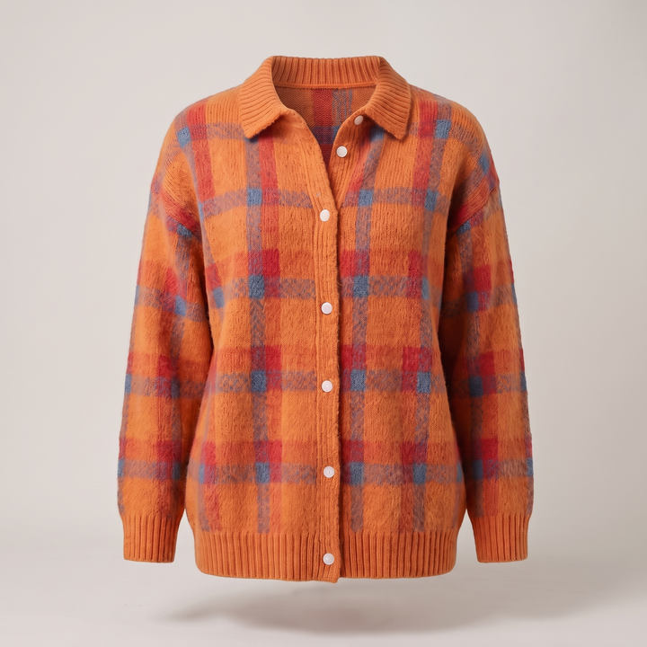 Beatrice | Plaid Button-Front Knit Cardigan - image 5