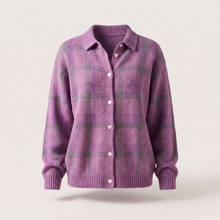 Beatrice | Plaid Button-Front Knit Cardigan - image 6