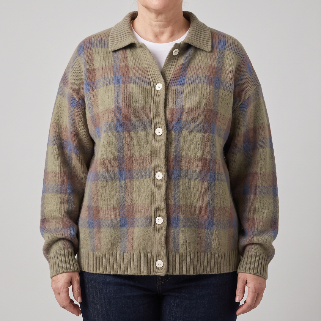 Beatrice | Plaid Button-Front Knit Cardigan - image 7