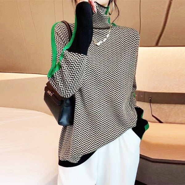 Clara | Sweaters – Modern Striped Turtleneck Design
