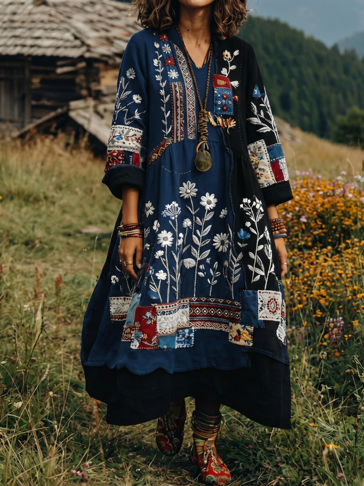Alix | Midi Dress – Embroidered Panel Style for Women