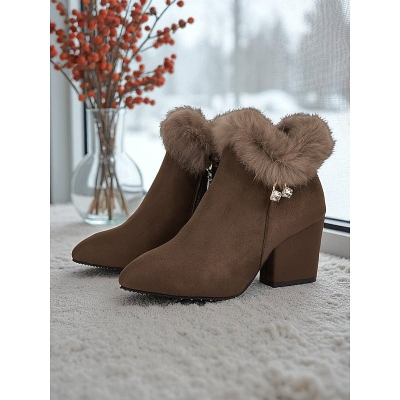 Claire | Block Heel Ankle Boots – Cozy Fur-Trimmed Style