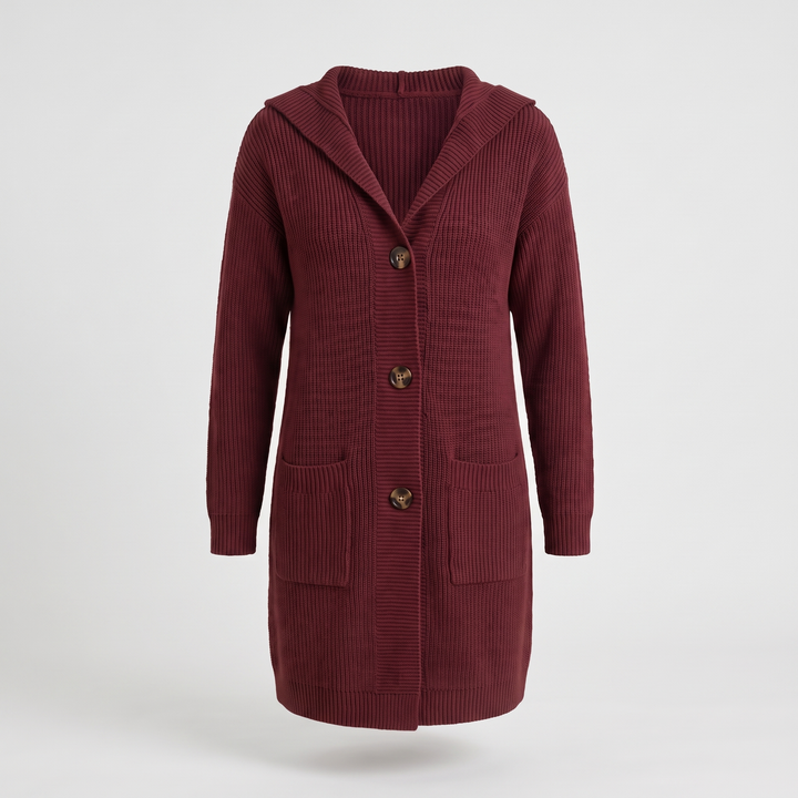 Noelle | Cardigan lungo e caldo in maglia con cappuccio