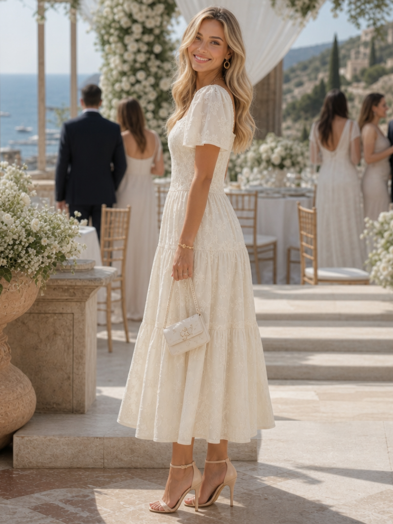Elaria | Midi Dress – Textured Floral Detail for Women