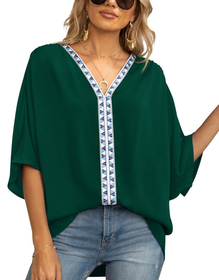 Kristin | Bohemian Embroidered V-Neck Tunic Top