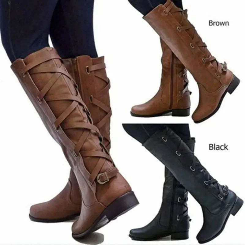 Adriana | Trendy Back Buckle Equestrian Knee High Boots