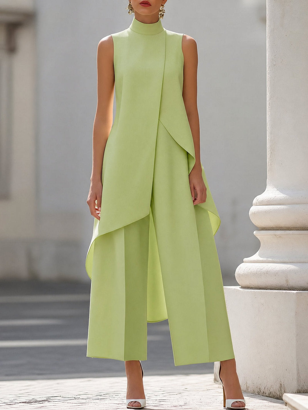 Annika | Asymmetrical High Neck Sleeveless Two-Piece Set
