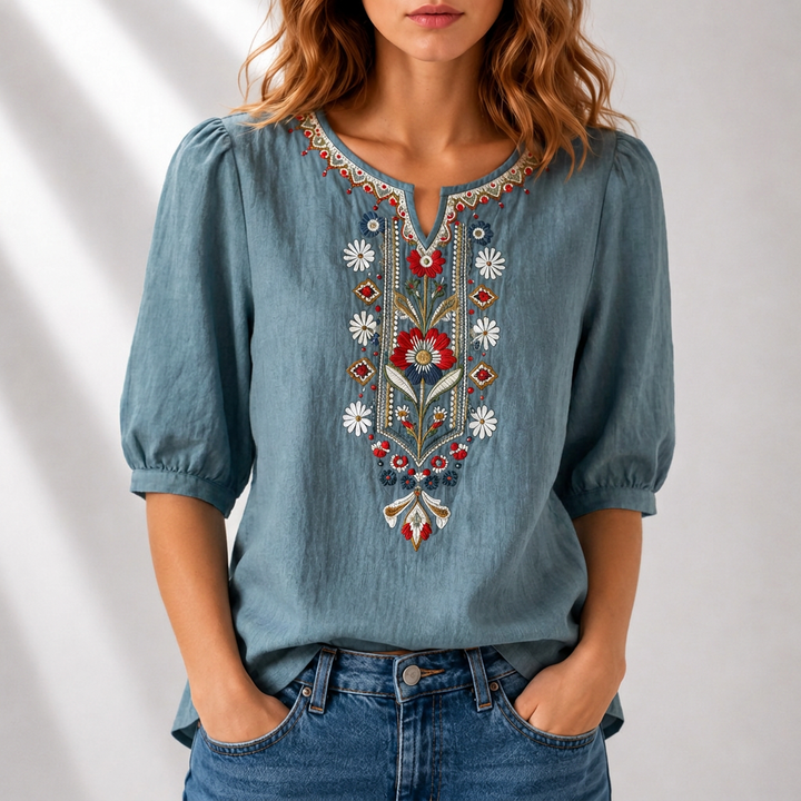 Lucia | Floral Embroidered Blouse – Elegant Casual Style for Women
