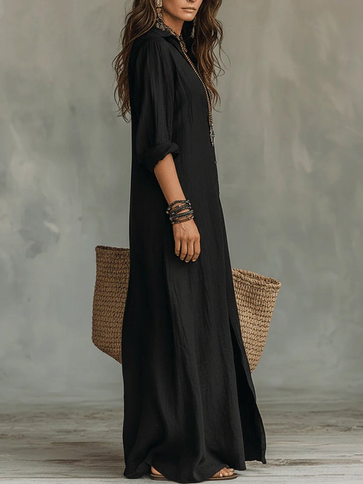 Lola | Casual Button-Front Long-Sleeved Maxi Shirt Dress