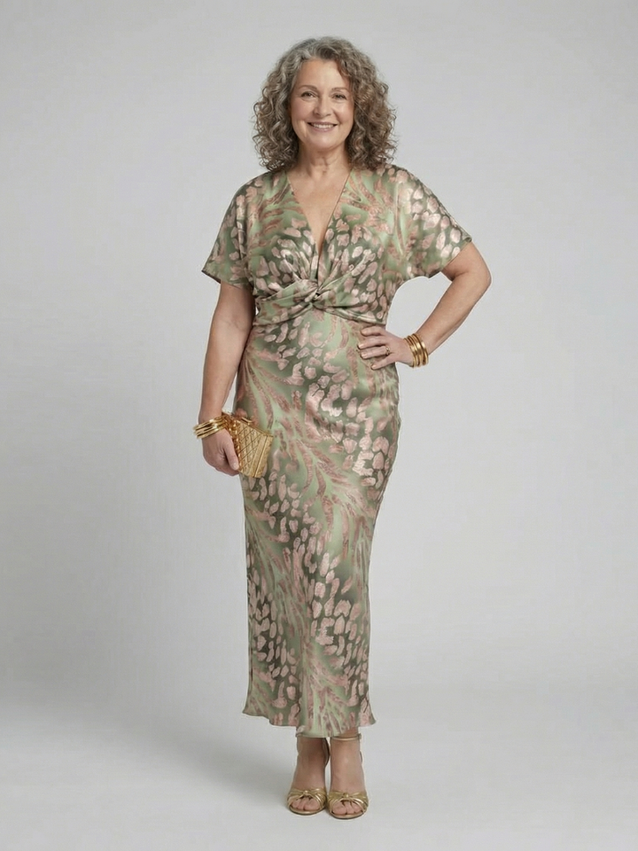 Coralie | Midi Dress with Abstract Print and Twist Waist