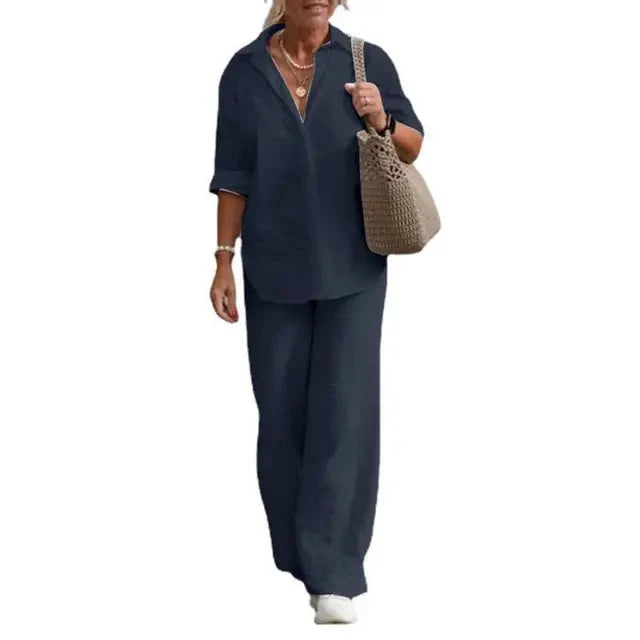 Evelyn | Bequemes und elegantes zweiteiliges Leinen-Set für Damen