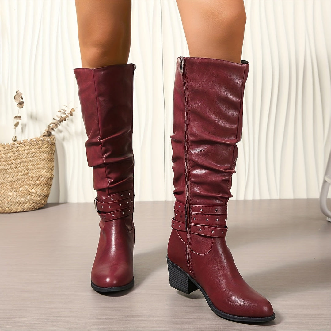 Beatrice | Studded Buckle Slouchy Knee High Boots