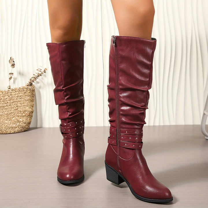 Beatrice | Studded Buckle Slouchy Knee High Boots