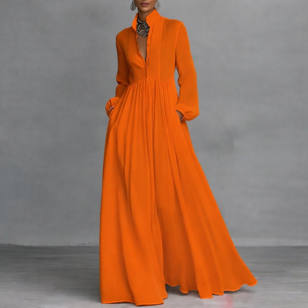 Clara | Tailored Stand-Collar Long-Sleeved Shirt Dress