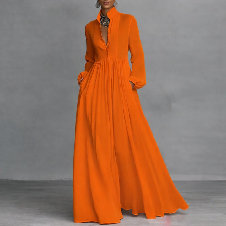 Clara | Tailored Stand-Collar Long-Sleeved Shirt Dress