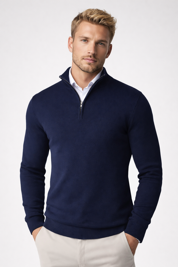 Oliver | Moderner Pullover mit halbem Reißverschluss und Stehkragen