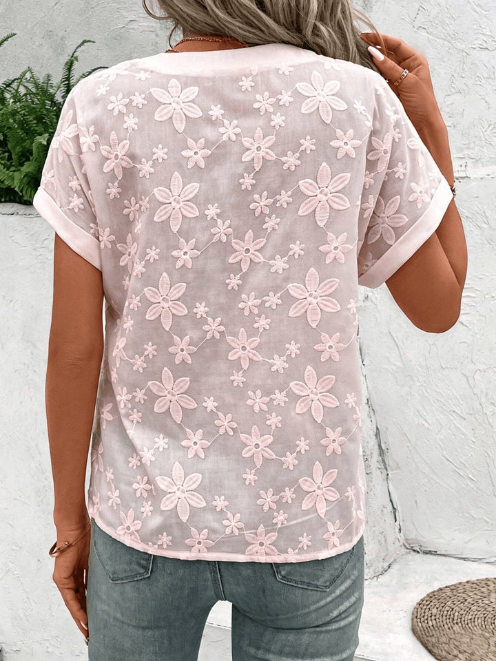Whitney | Floral Embroidered V-Neck Blouse in White