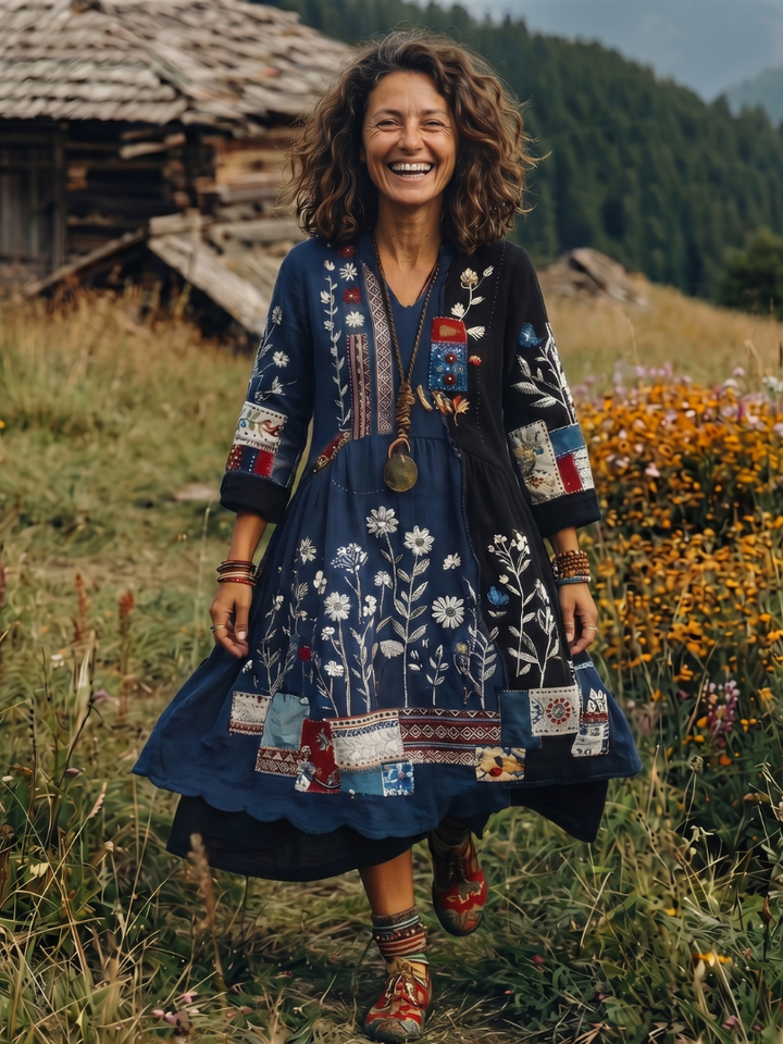Alix | Midi Dress – Embroidered Panel Style for Women