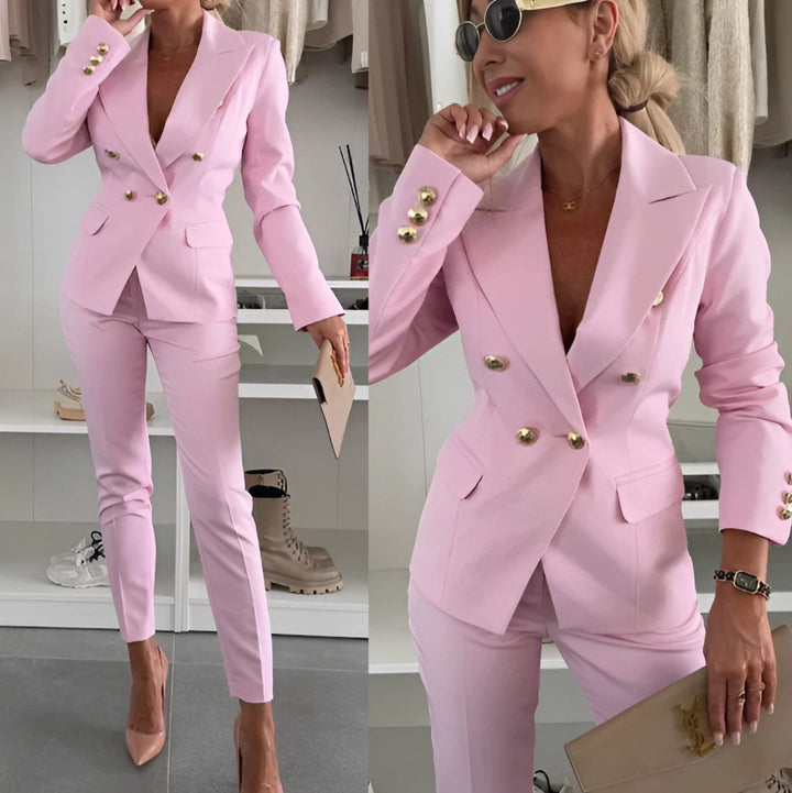 Camille | Elegant Double-Breasted Blazer and Straight-Leg Trouser Set