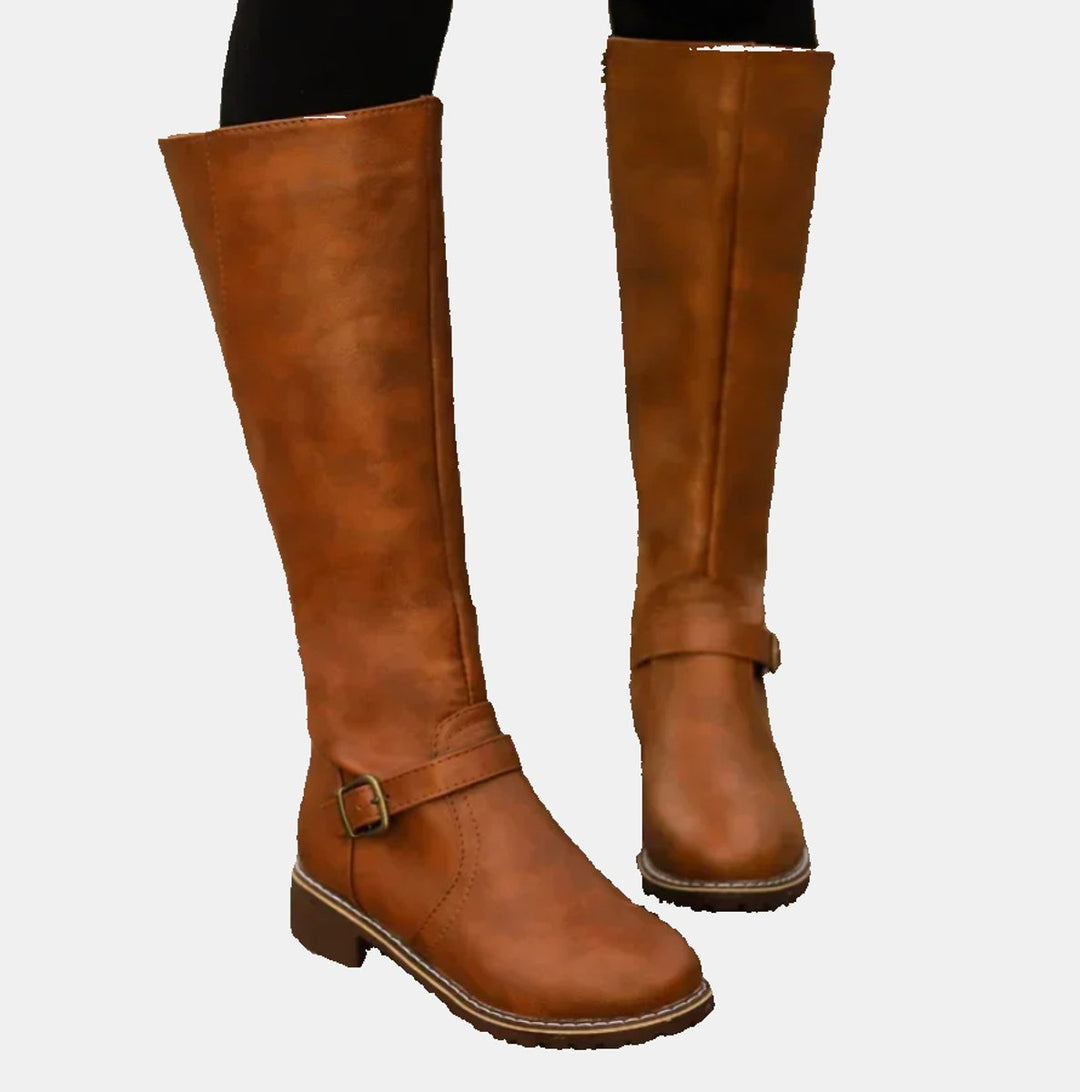 Giselle | Trendy Buckle Accent Knee High Boots
