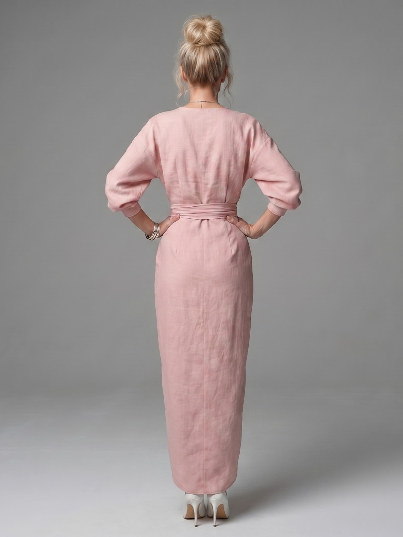 Estelle | Diagonal-Drape Long-Sleeve Fall Maxi Dress