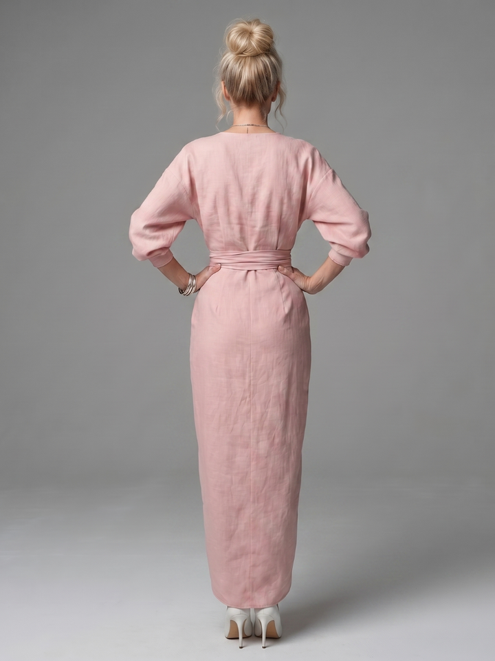 Estelle | Diagonal-Drape Long-Sleeve Fall Maxi Dress