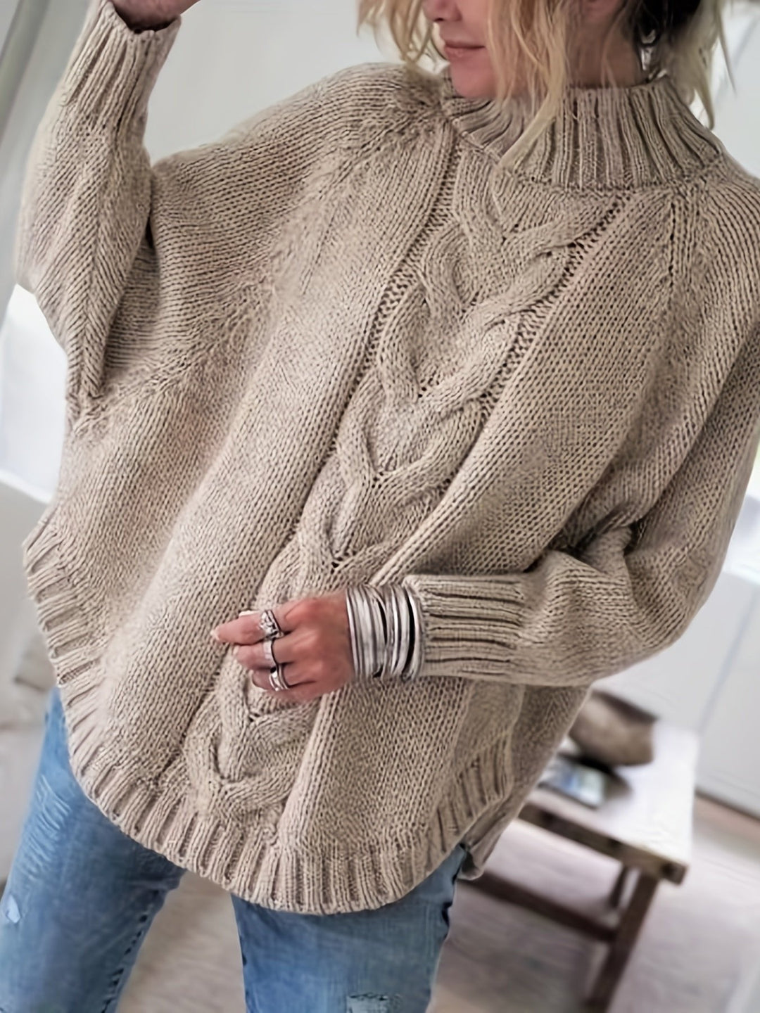 Corinna | Cable-Knit Sweater – Cozy High-Neck Style for Women