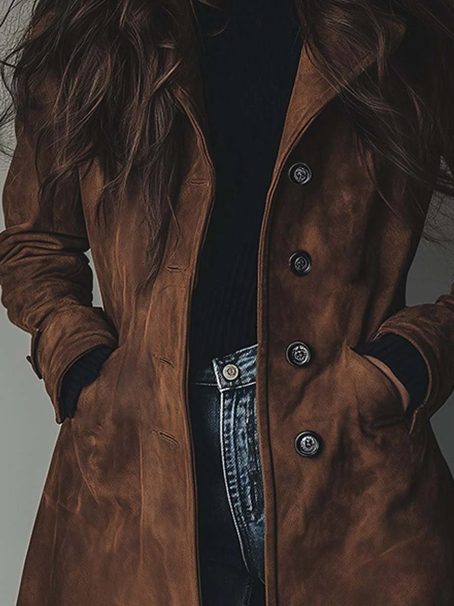 Lara | Elegant Longline Double-Breasted Trench Coat