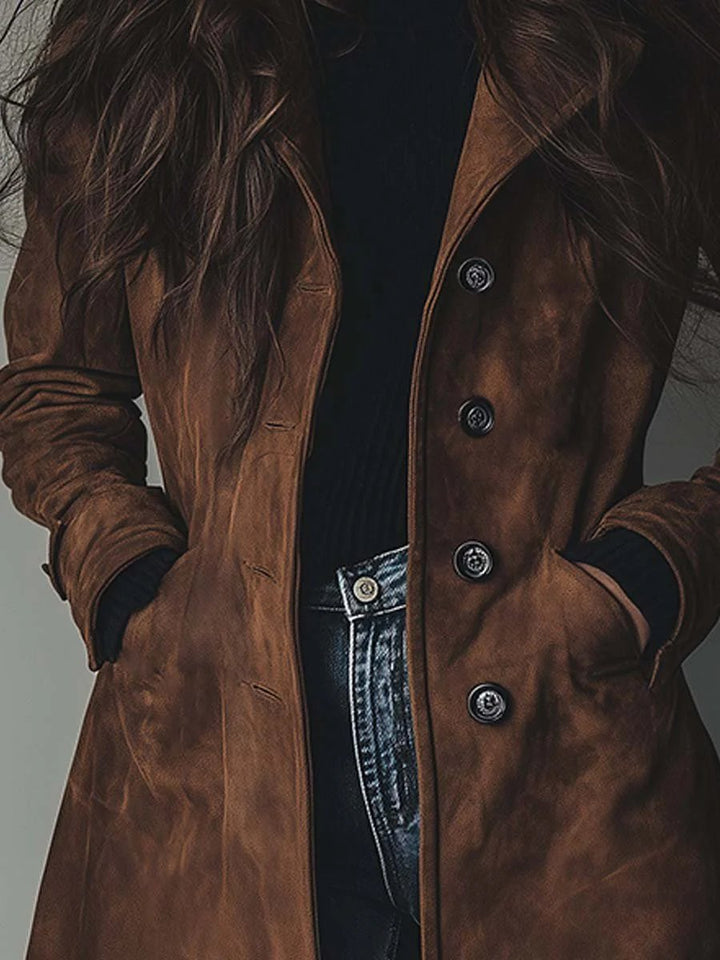 Lara | Elegant Longline Double-Breasted Trench Coat