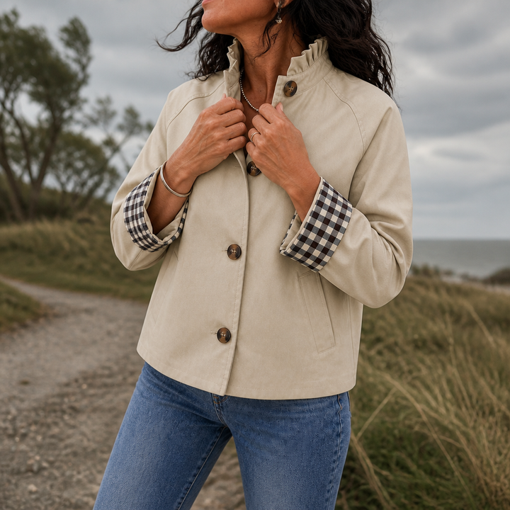 Cuff & Collar | Short Trench Coat – Stylish Plaid Cuffed Design